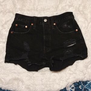 Levi's premium clothing 501 black distressed jean shorts women's sz 25